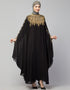 Trendy Double Layers Hand Copper Embroidered Kaftan In the Shade of  Black